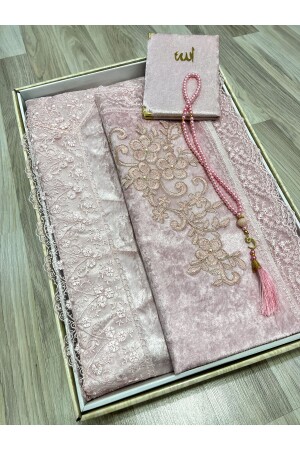 4 Piece Prayer Rug Set, Dowry Bundle Boxed, Velvet Laced Bride and Groom Set - Ayhanhome