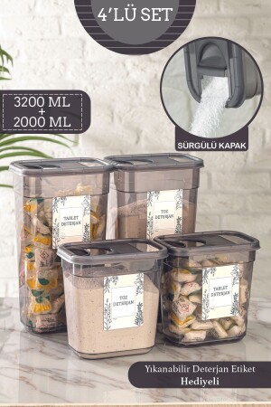 4-Piece Sliding Lid Powder and Tablet Detergent Storage Box - Labeled Bathroom Organizer 2Lt-3,2Lt MCH-908 - Meleni Home