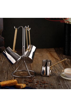 4 Piece Venus Stainless Steel Coffee Pot Set Silver (180-200-250 ml Coffee Pot + Stand) - Evren