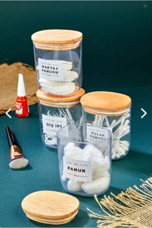 4-Piece Wooden Cover Cotton Bud & Make-up Cotton & Dental Floss Storage Box 400 ml Acrylic Set FBZ2224LUMKS - FBZhome