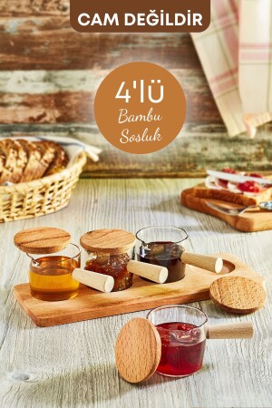 4-Piece Wooden Stand with Bamboo Handle Mica Sauce Bowl Jam Bowl Snacks Treats Presentation Bowl - Not Glass - Grimor Life