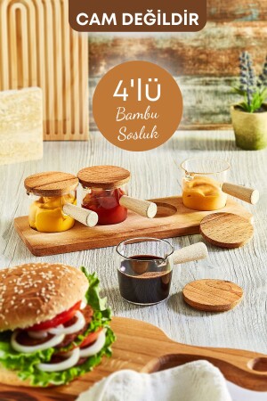 4-Piece Wooden Stand with Bamboo Handle Mica Sauce Bowl Jam Bowl Snacks Treats Presentation Bowl - Not Glass - Grimor Life