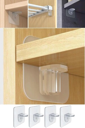 4 Pieces Adhesive Shelf Support Latch Closet Shelf Holder Closet Organizer 6x6 cm. - Doori