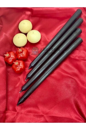 4 Pieces Black Shiny Black Color Cylinder Tapered Candlestick Candle Pearlescent Black Long Thin Conical 4 Pieces - Köktekin Shop