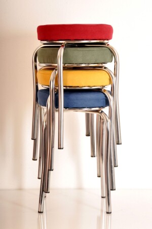 4 Pieces Colorful Thai Feather Octopus Stool Kitchen Stool Iron Stool (SHIPPED ASSEMBLED) PACK OF 4 COLORED THAI FEATHER FLOOR STOOL - yılmaz masacılık