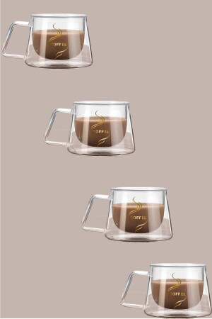 4 Pieces Double Walled Glass Mug Home Office Cup 200 Ml Double Wall Thermal Insulated Glass Cup with Handle BLS-CCB-F-04 - Balsa Grup