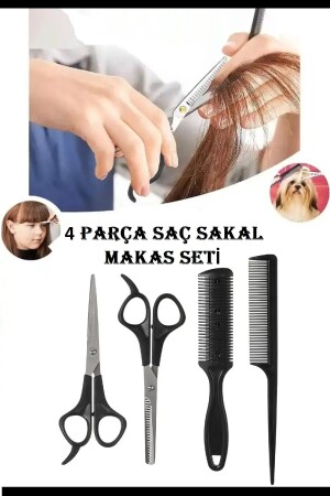 4 Pieces (Intermediate Scissors-Comb-Razor Comb-Flat Scissors) Barber Hairdresser Hair Beard Cutting Trimming Set - Xolo