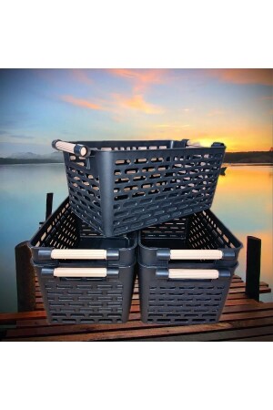4 Pieces - Multi-Purpose Organizer Basket with Plastic Handles - Cabinet & Drawer Organizer Basket Black - Keven Home