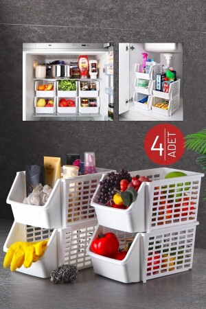 4 Pieces Multi-Purpose Organizer for Inside the Cabinet, Under the Sink and Inside the Refrigerator White NDY-TİM-141-1 - Nandy Home