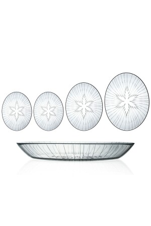 4 Pieces Oval Glass Salad Serving Plates Set Vega Patterned P847S7422 - DECOCIA