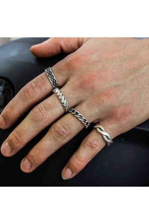 4 Pieces Silver Plated Adjustable Model Women's And Men's Chain Ring Set - Renery