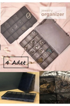 4 Pieces Smoked 18 Compartments Necklace Ring Jewelry Box with Lid Sewing Box Organizer Box - Bayev