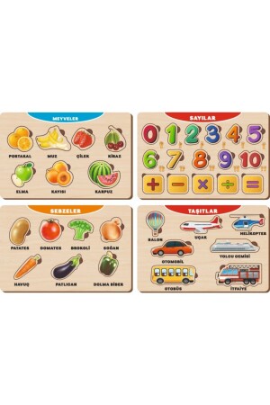 4 Pieces Wooden Find and Plug Educational Jigsaw Puzzle Set 10 PRS-1105 - MAKETÇİNİZ