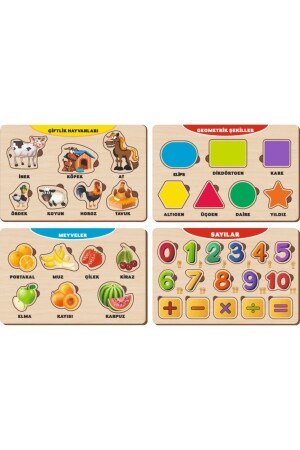 4 Pieces Wooden Find and Plug Educational Jigsaw Puzzle Set 12 PRS-1107 - MAKETÇİNİZ