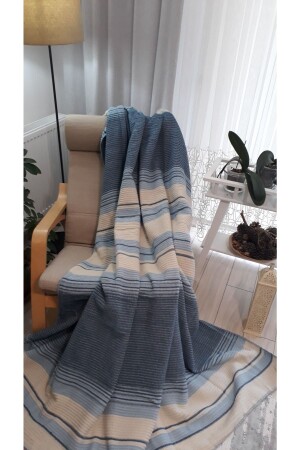 4 Seasons Cotton Blanket Double 180*220cm Balcony TV Blanket Blue Striped PIKEP130 - asildükkan