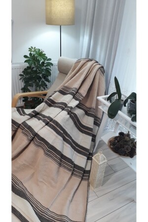 4 Seasons Cotton Blanket Double 180*220cm Balcony TV Blanket Brown Striped PIKEP130 - asildükkan