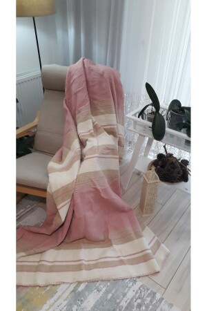4 Seasons Cotton Blanket Double 180*220cm Balcony TV Blanket Pink Striped PIKEP130 - asildükkan