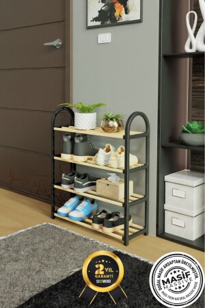 4 Storeys 1. Grade Super Quality Solid Black Wooden Shoe Rack Sw5004 - Seowood