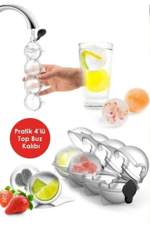 4-teilige Kugel-Eiskugelform – runder Getränke-Eiskugel-Gefrierkühler, Aufbewahrungs- und Präsentationsbehälter - Kitchen Beauty