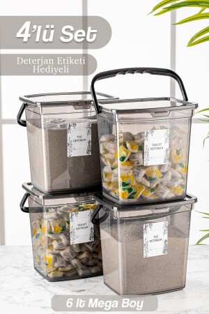 4-teiliger, beschrifteter 6-l-Reinigungsmittel-Vorratsbehälter – Tabletten-Reinigungsmittel-Aufbewahrungsbox mit Griff, anthrazit MCH618 - Meleni Home