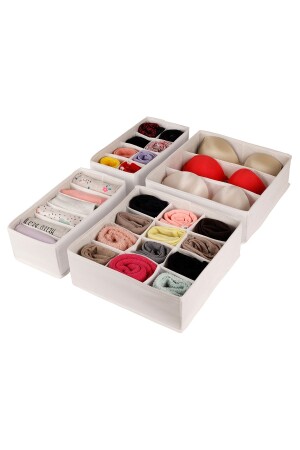 4-teiliger weißer Kinderzimmer-Schrank, Schublade, Wäschesocken-Organizer, Waben-Akkordeon-Organizer PTK4-WHITE - Rek Home