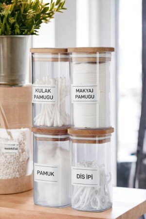 4-teiliges Badezimmer-Set mit Holzdeckel, Acryl-Wattestäbchen und Watte- und Zahnseide-Organizer, 300 ml - Comprox
