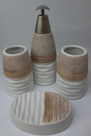 4-teiliges Luxus-Badezimmer-Set aus Keramik, Beige, 8699975605055 - Genel Markalar