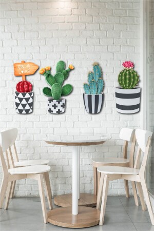 4-teiliges Wanddekorations-Kaktus-Set aus Holz - No77decor