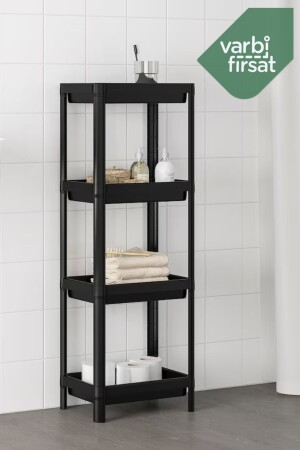 4-Tier Bathroom Shelf Unit Black Bathroom Organizer Shampoo Holder Towel Holder Cabinet VAR4KCHUZ - Varbifırsat