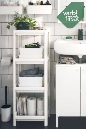 4-Tier Bathroom Shelf Unit White Bathroom Organizer Shampoo Holder Towel Holder Cabinet VAR4KCHUZ - Varbifırsat