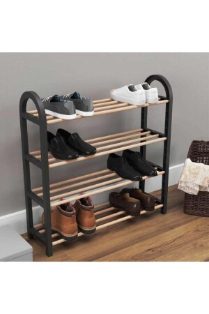 4-Tier Solid Shoe Rack with Black Wooden Rods 6710 - Sinbo