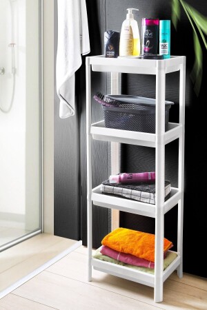 4 Tiers Bathroom Shelf Kitchen Shelf Bathroom Organizer Shampoo Towel Holder Detergent Holder Cabinet Organizer White DNZSHELF001 - DEYHOME