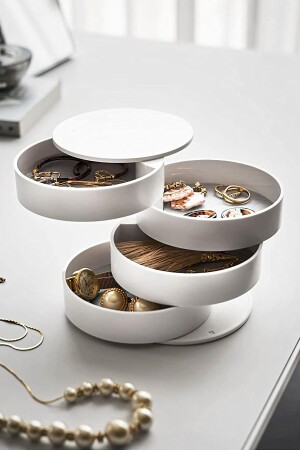 4 Tiers Jewelry Accessory Organizer - Rotating System Cylinder Jewelry Box - Accessory Organizer - Serebien Home Collection