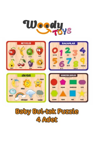 مـنـز الخشبية لـ الأطفال بلوق بـازل جيجسو مجموعة من 4 شكلات السماء أرقام الفاكهة - Woody Toys