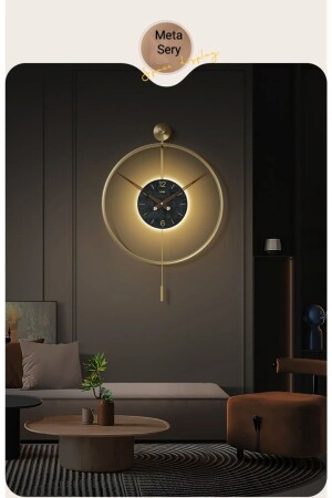 40 Diameter - (battery powered LED Battery Gift) - Gold Circle Black Glass - Small Size - decorative LED Wall Clock - Metaquartz Aksesuar