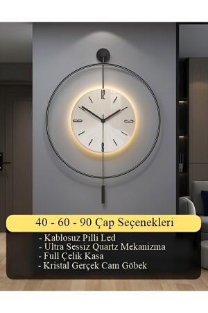 40 Diameter - Black Fred (3 BATTERIES INCLUDED) LED Crystal - Modern Decorative Glass Metal Wall Clock - Metaquartz Aksesuar