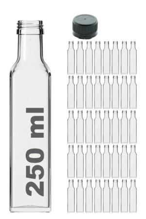40 Pieces Multi-Purpose Transparent Glass Square Maraska Bottle 250 ml - With Leak Proof Cap MA2188 - Milea