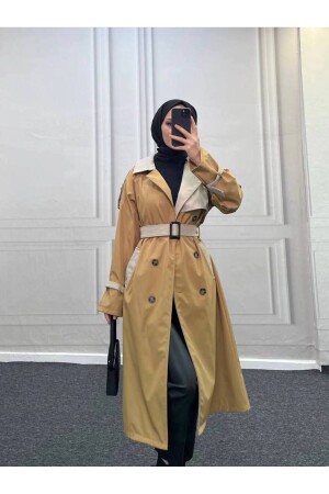 4407 - Çift Renk Tesettür Trençkot Camel - Esre Store