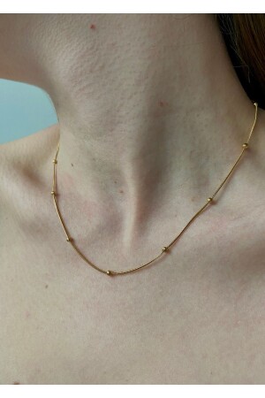 45 Cm Gold Color Steel Bead Detailed Thin Necklace - Kiligistanbul