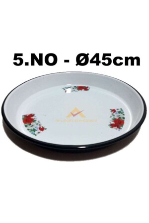 45 cm Round Floral Pattern Enamel High-Edged Zinc Baking Tray ççklitpsi - İstoç Türk