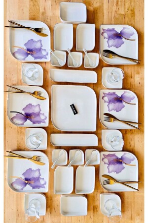 45-teiliges Frühstücksset aus Porzellan mit violetten Blumen für 6 Personen - Casa De Bella