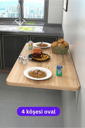 45x72 cm 4 Corner Oval Pine Wood Patterned Wall Mounted Breakfast Folding Dining Table - Kydonia Home