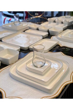 46 Piece Tesla Porcelain Breakfast Set Gold - Onedekor