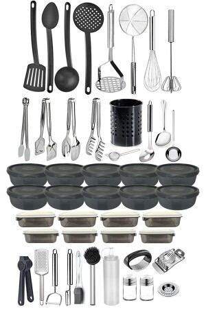 47 Pieces Everything for the Kitchen, Luxury Dowry Set, Luxury Economical Storage Container Tongs Kitchen Set SS4444-3123 - Selenica