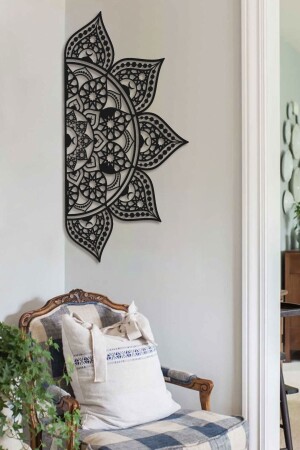 49*94 Cm - Black - Metal Islamic Patterned Mandala Wall Painting - Islamic Patterned Metal Painting - Wam163 - Wall Art İstanbul