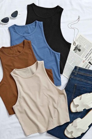 4er-Pack 4-Farben-Anzug für Damen, ärmellos, Strickstoff, Bluse, bauchfrei - Merry See