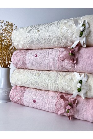 4er-Set Mitgift-Set aus 100 % Baumwolle, Jacquard, Samt, Spitze, Guipure-Schleife, 50 x 90 cm, Hand- und Gesichtstuch JACQUARD*4*GPRLU* - AYHANHOME