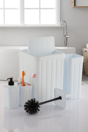 4'lü Banyo Seti Çöp Kovası Tuvalet Fırçası Sabunluk Diş Fırçalık 4 Parça Okach-YeniSet001 - okacih