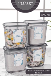 4'lü Clov Dikdörtgen Saklama Kabı Seti - Etiketli Toz Ve Tablet Deterjan Saklama Kutusu 2000 ml MCH-906 - Meleni Home