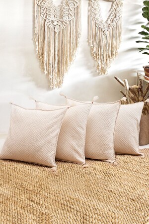 4'lü Handmade Elişi Natural Buldan Bezi Otantik Organik Pamuklu Püsküllü Kırlent Kılıfı - Realhomes